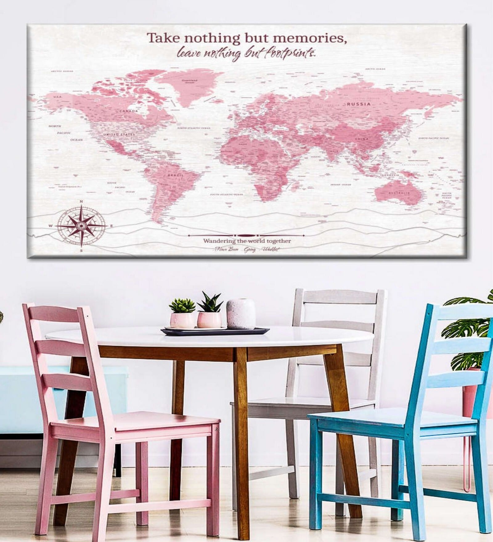 White Pink World Map Painting Wall Art