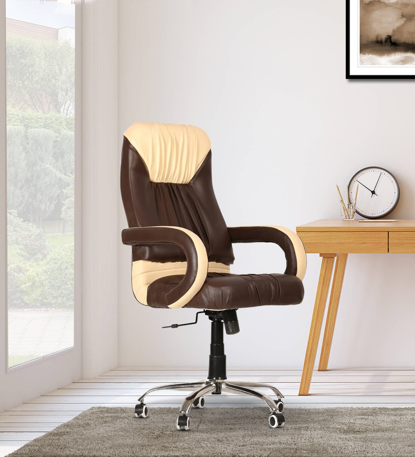 Posturpro Leatherette Executive Chair in Beige And Brown Colour Posturpro Leatherette Executive Chair in Beige And Brown Colour