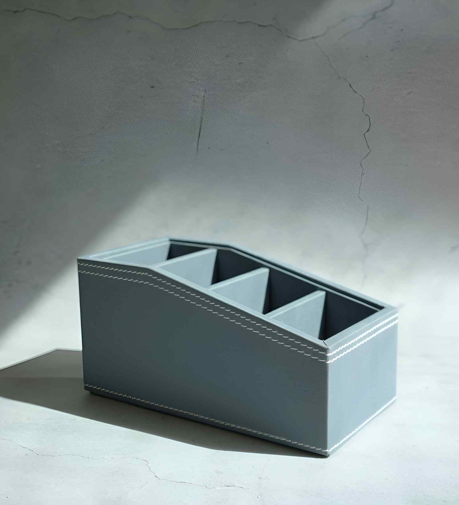 Powder Blue PU Leather Remote Control Holder Desk Organizer