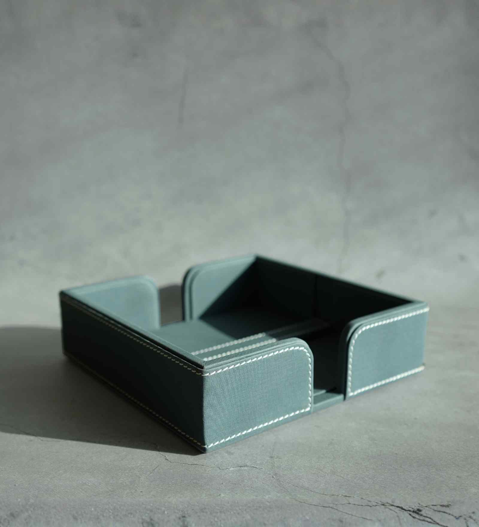 Powder Blue PU Leather Tissue Holder with Weighted Bar Design Elegant Tabletop Napkin Dispenser