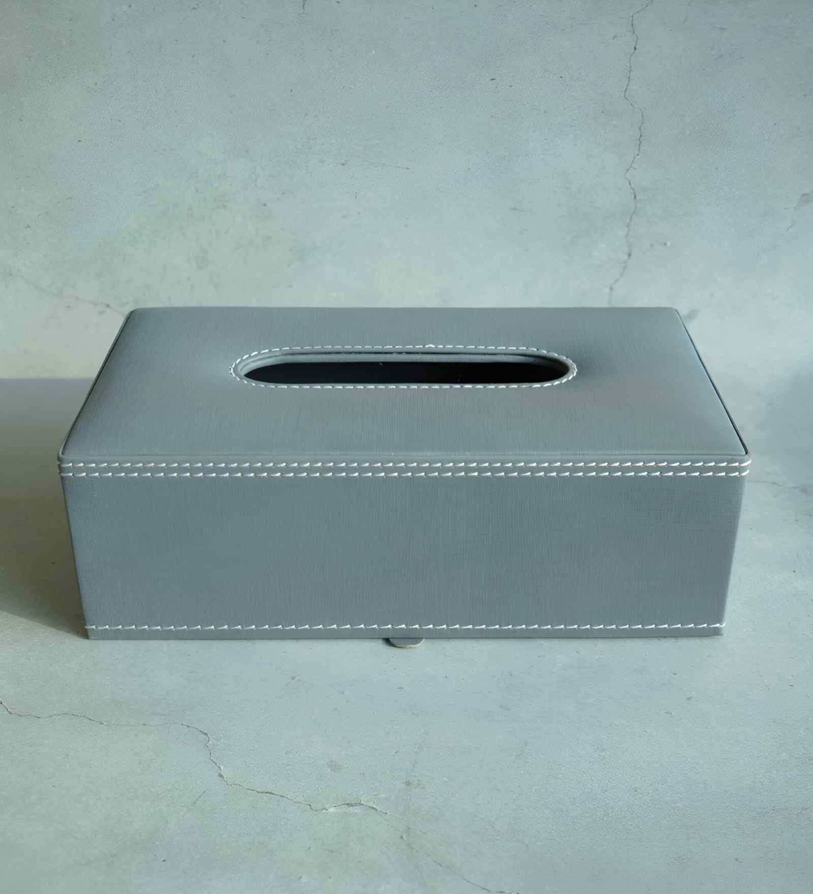 Powder Blue Rectangular PU Leather Tissue Box Cover Sleek Tabletop Napkin Dispenser