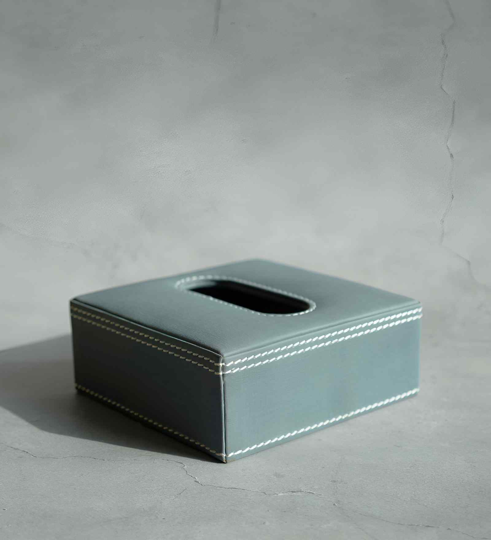Powder Blue Square PU Leather Tissue Box Cover Modern Tabletop Napkin Holder
