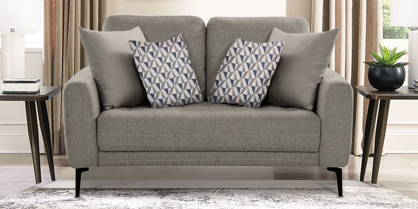 Portland Fabric 2 Seater Sofa in Grey Colour