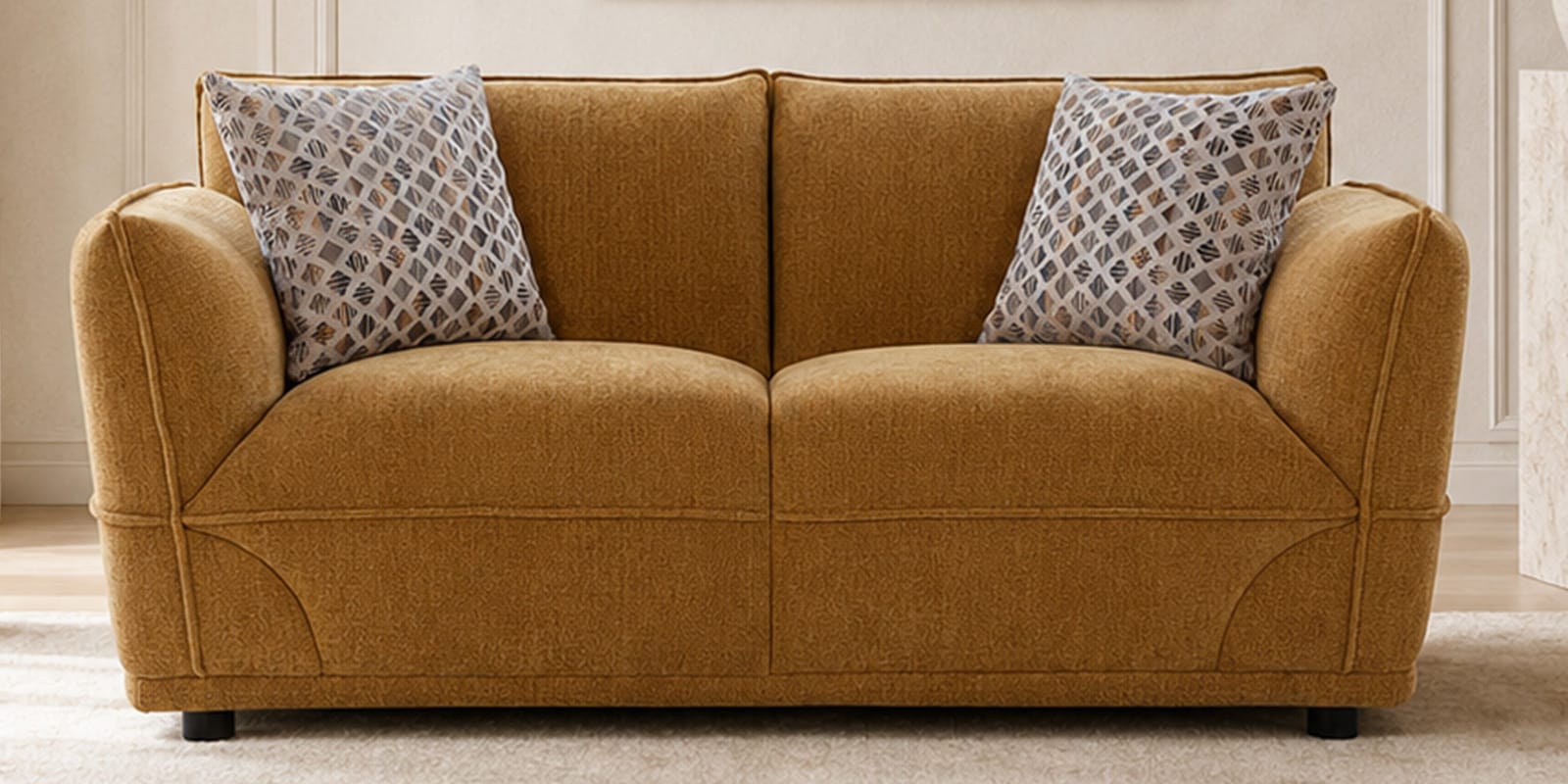 Portugal Fabric 2 Seater Sofa in Brown Colour Portugal Fabric 2 Seater Sofa in Brown Colour
