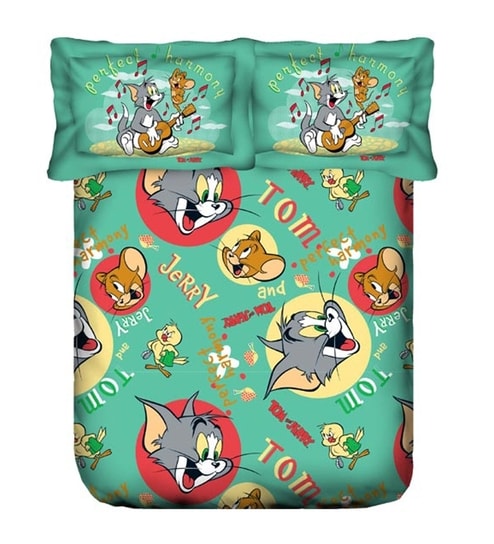 Buy Portico Tom Jerry Kids Green Queen Bedsheet With Two Pillow