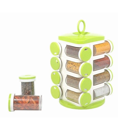 Buy Pogo Revolving Spice Masala Rack Set 16 Pcs L Green Online