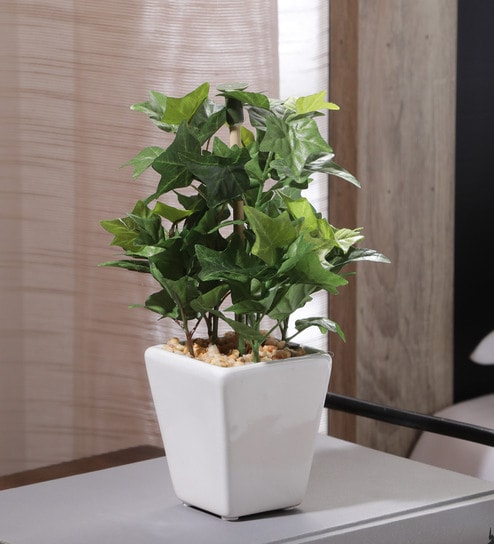 Fabric Green Bonsai With Ceramic Pot Artificial Plant
