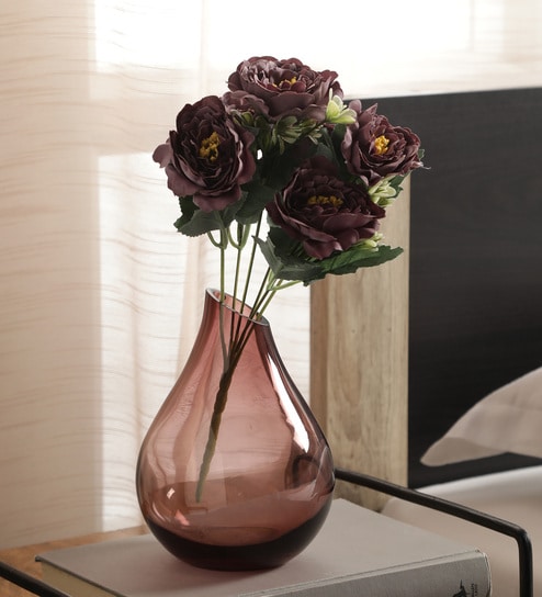 Purple Fabric Artificial Peony Flower Bunch