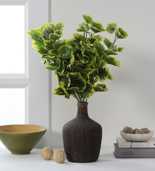 Yellow Fabric Artificial Begonia Plant Set of 2