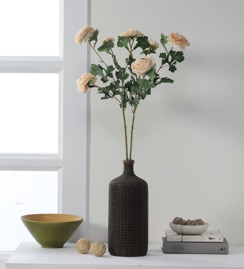 Peach Fabric Artificial Peony Flower Bunch Set of 2