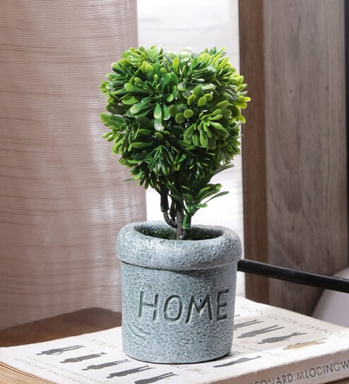 Polyester Green Bonsai With Resin Pot Artificial Plants