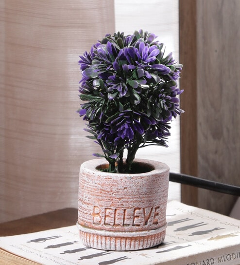 Polyester Purple Bonsai With Resin Pot Artificial Plants