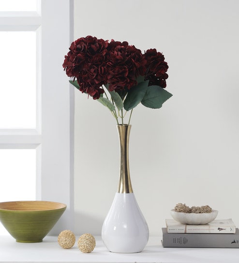 Maroon Polyester Exclusive Hydrangea Bunch Artificial Flowers