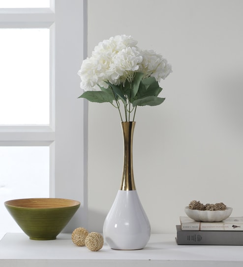 White Polyester Exclusive Hydrangea Bunch Artificial Flowers
