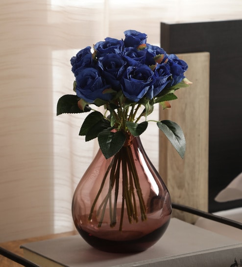 Blue Fabric Dark Exquisite Rose Artificial Flowers