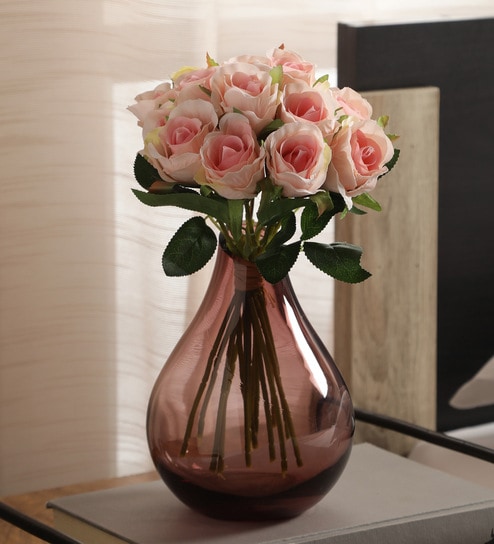 Light Pink Fabric Artificial Exquisite Rose Flower Bunch