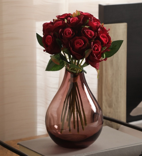 Red Fabric Shaded Exquisite Rose Bunch Artificial Flowers