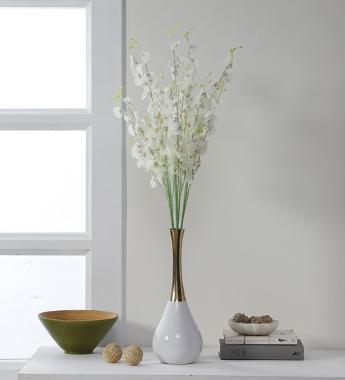 White Fabric Artificial Orchid Sticks Artificial Flowers