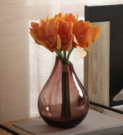 Orange Polyester Radiant Orchid Bunch Artificial Flowers