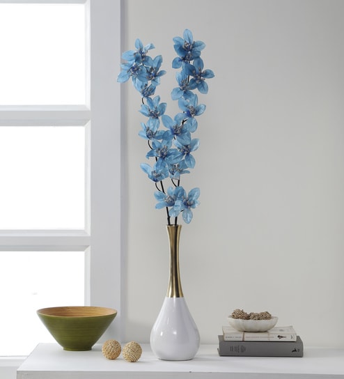Blue Polyester Glittering Forsythia Artificial Flowers