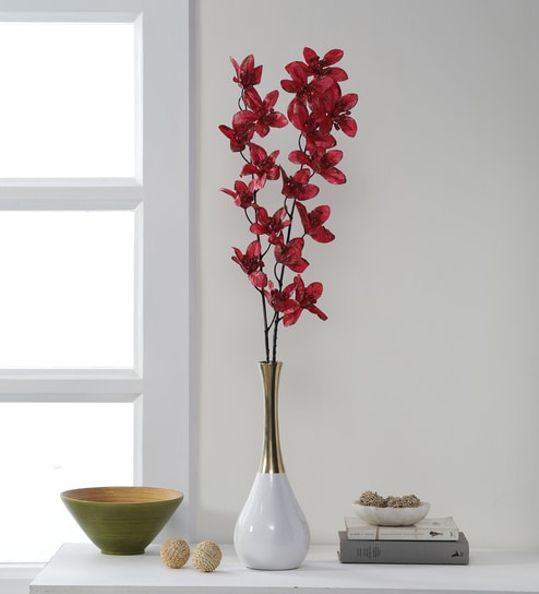 Red Polyester Glittering Forsythia Artificial Flowers