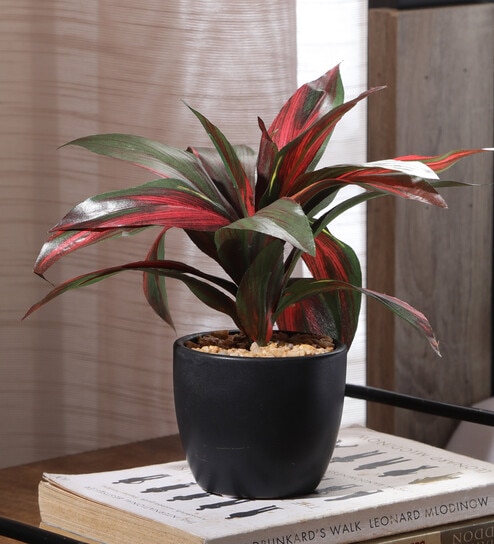 Fabric Red Green Dracaena Bonsai With Ceramic Pot Artificial Plants