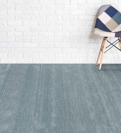 Grey Solid Wool 5 ft x 8 ft Hand Woven Carpet