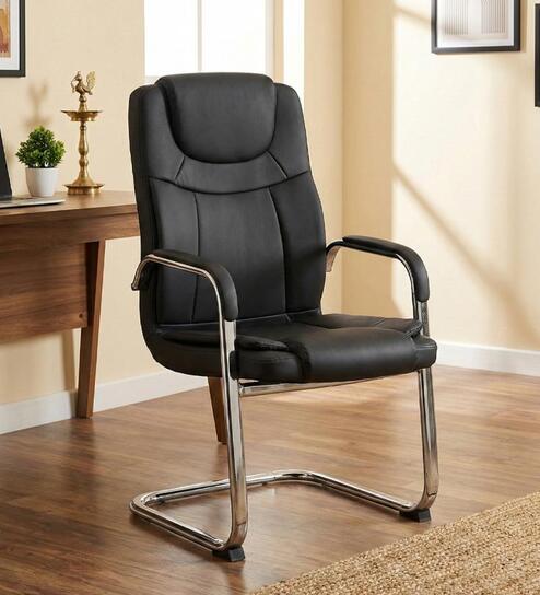 Polo High Back Leatherette Cantilever Chair In Black Finish