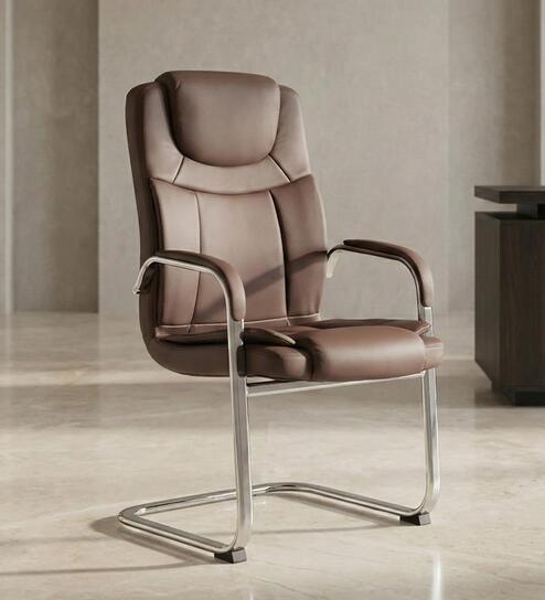 Polo High Back Leatherette Visitor Chair In Brown Finish