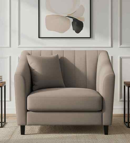 Polon Fabric 1 Seater Sofa In Hazel Beige Color