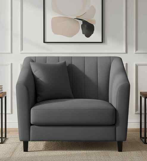 Polon Fabric 1 Seater Sofa In Stone Grey Color