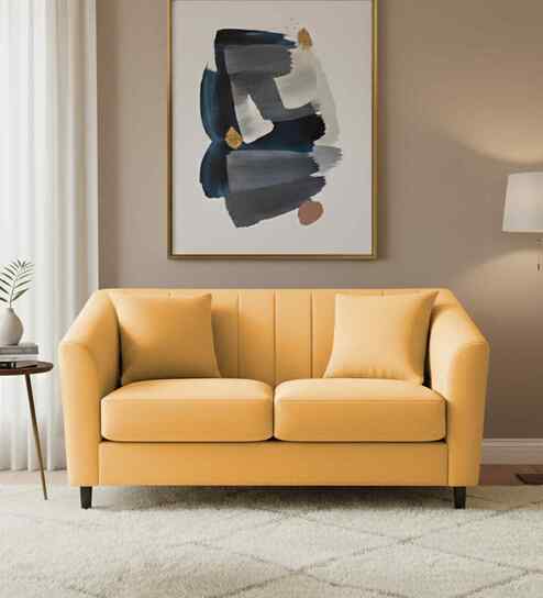 Polon Fabric 2 Seater Sofa In Corn Yellow Color