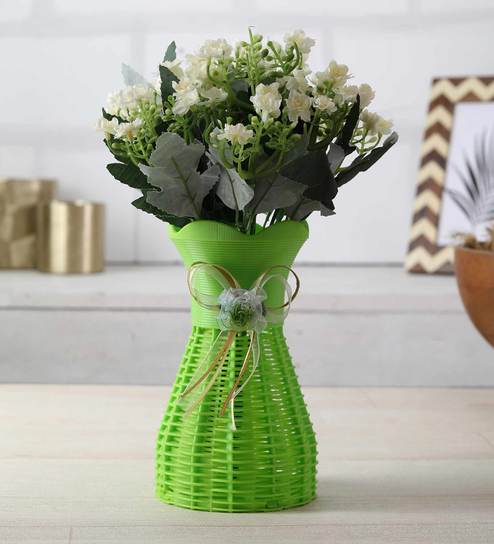 Buy White Flower Plastic Artificial Small Bunch With Vase By