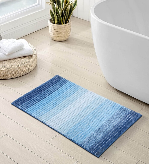 Polyester Machine Made  60 x 40 Inches Bath Mat, Aqua