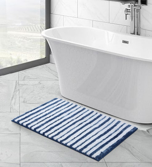 Polyester Machine Made  60 x 40 Inches Bath Mat, Ashley Blue