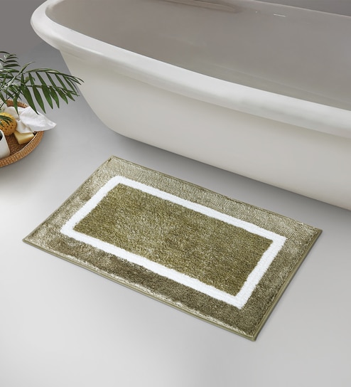 Polyester Machine Made  60 x 40 Inches Bath Mat, Olive
