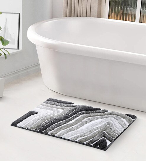 Polyester Machine Made  80 x 50 Inches Bath Mat, Cream