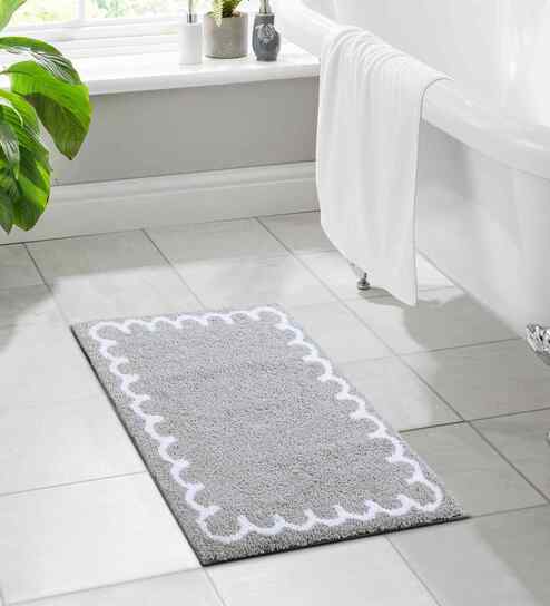 Silver Polyester Machine Made 85x55 cm Bath Mat