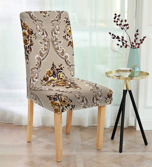 Brown Traditional Polyester 15x19 Inches Stretchable Chair Cover by Cortina