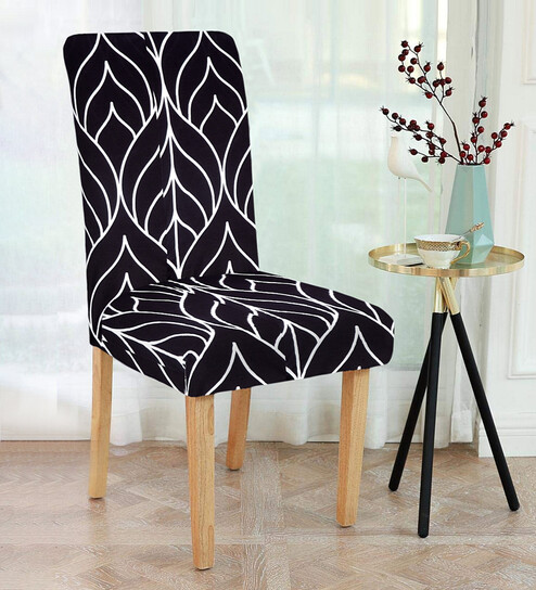 Black Printed Polyester 19x15 Inch Stretchable Chair Cover by Cortina