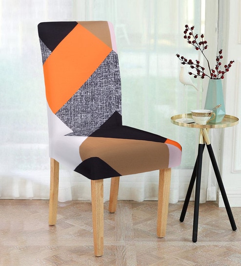 Orange Printed Polyester 15 x 19 Inches Stretchable Chair Cover by Cortina