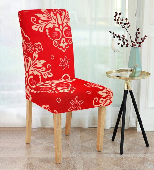 Red Printed Polyester 15x19 Inches Stretchable Chair Cover by Cortina