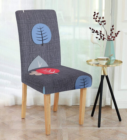 Grey Abstract Polyester 15x19 Inches Stretchable Chair Cover by Cortina