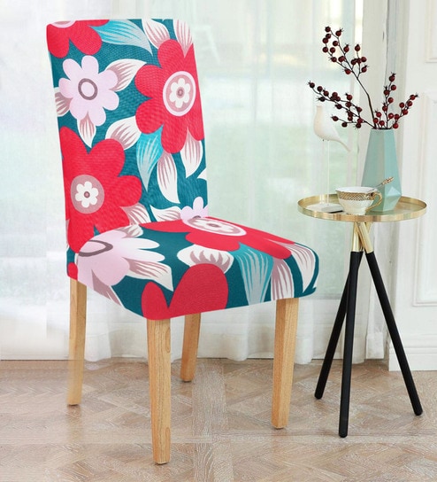 Maroon Floral Polyester 15x19 Inches Stretchable Chair Cover by Cortina