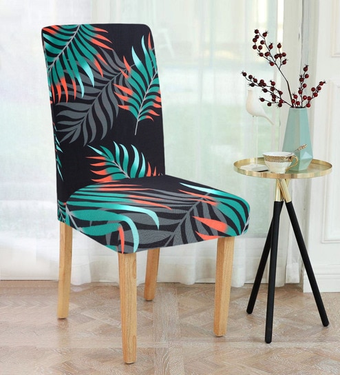 Black Printed Polyester 15x19 In Stretchable Chair Cover by Cortina