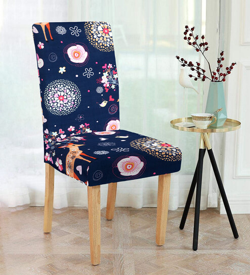 Blue Abstract Polyester 15x19 Inches Stretchable Chair Cover by Cortina