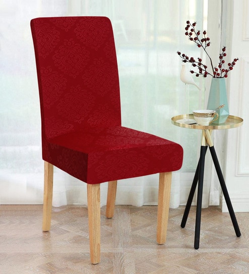 Maroon Solid Polyester 15x19 Inch Stretchable Chair Cover by Cortina