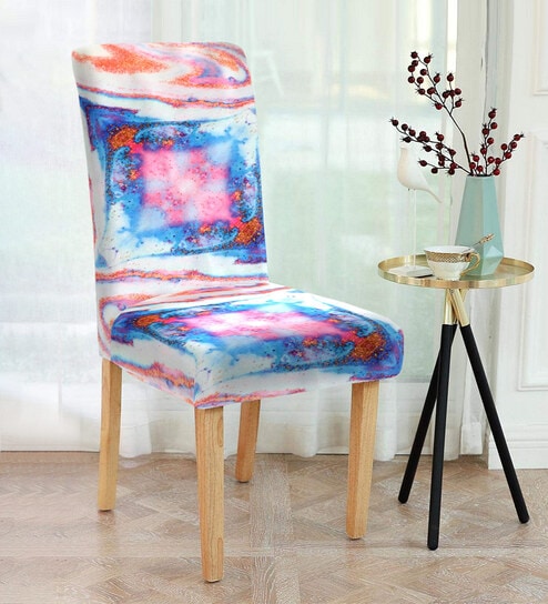 Blue Abstract Polyester 15x19 Inch Stretchable Chair Cover by Cortina