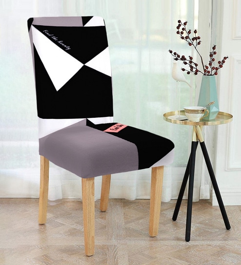 Black Printed Polyester 15x19 Inches Stretchable Chair Cover by Cortina