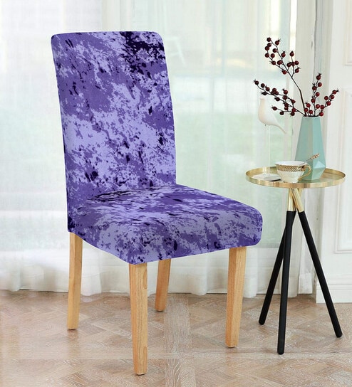 Purple Abstract Polyester 15x19 Inches Stretchable Chair Cover by Cortina